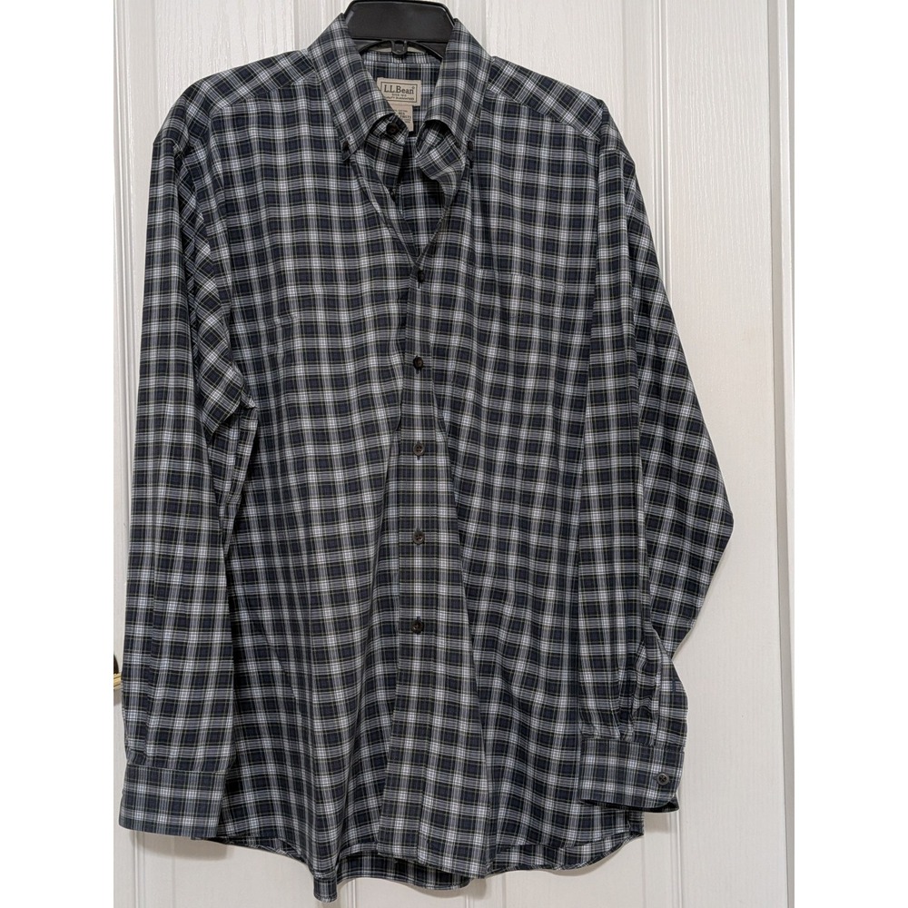 LL Bean Men's Plaid Button Down Shirt Wrinkle Resistant Long Sleeve Size L